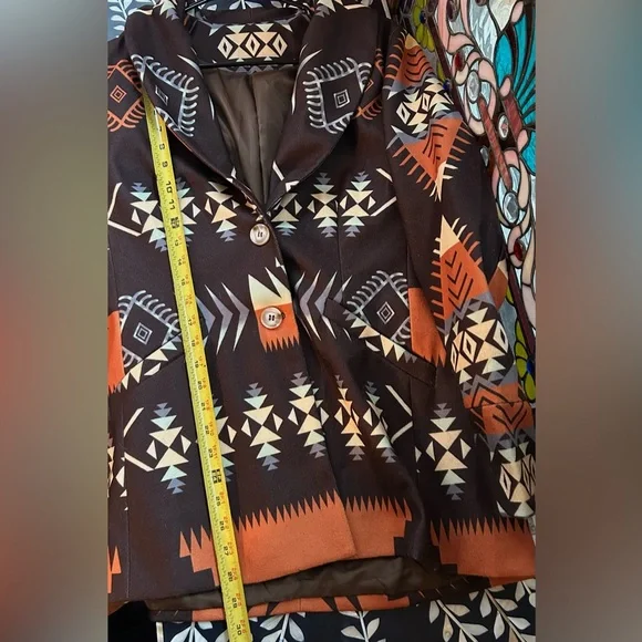 Boho Western Aztec Print Blazer‎ Jacket Southwestern Rustic Festival - Picture 9 of 10